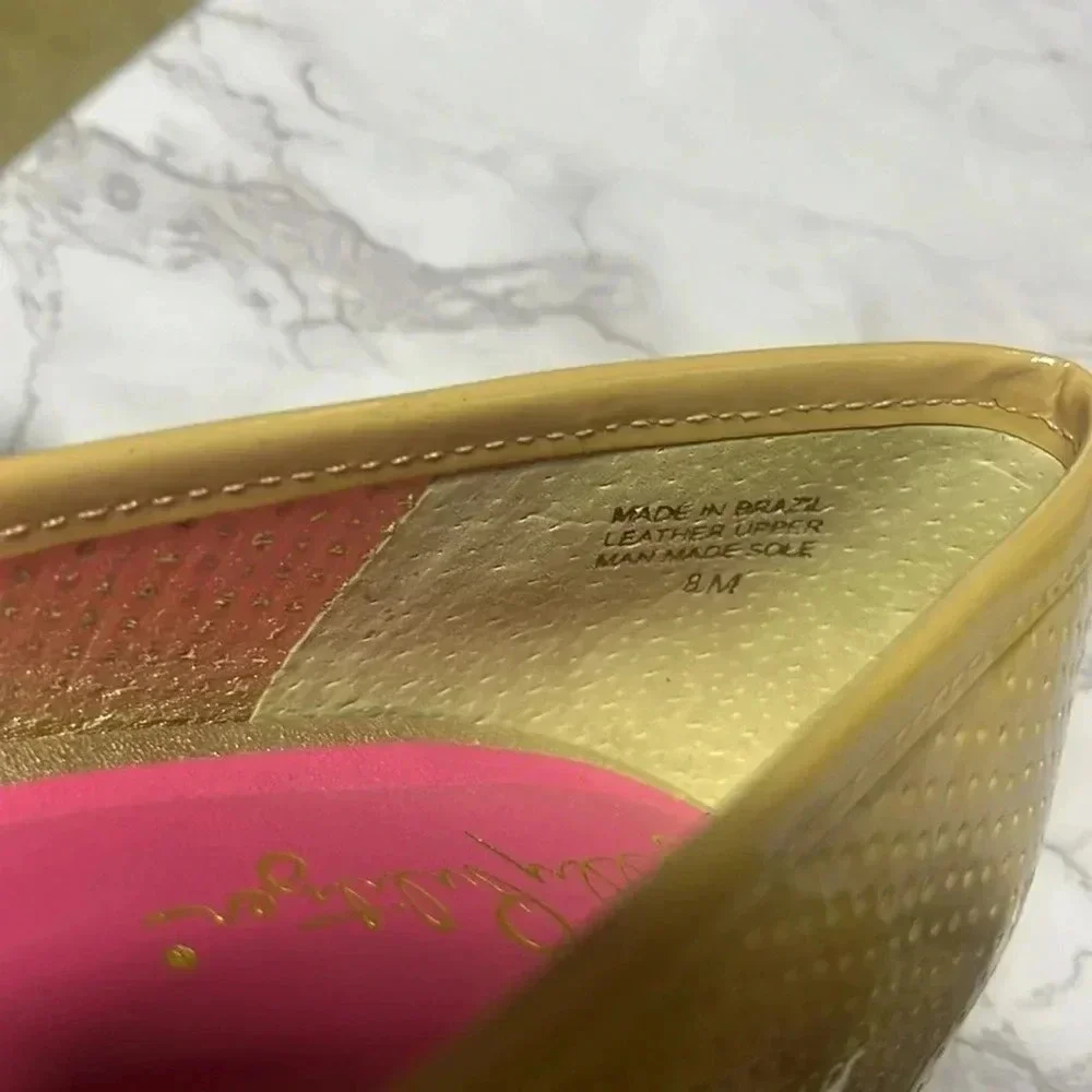 Lilly Pulitzer Wedge Pumps Womens 8M Tan Perforated Leather Peep Toe Raffia Heel